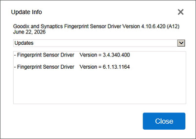 Synaptics Fingerprint Sensor drivers 6.1.13.1164