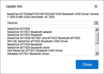 MediaTek MT7922 Bluetooth Adapter drivers 1.1045.0.566