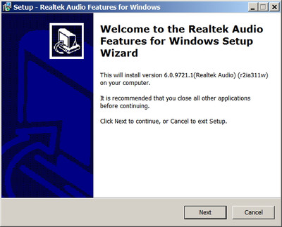 Realtek High Definition Audio drivers version 6.0.9721.1 WHQL