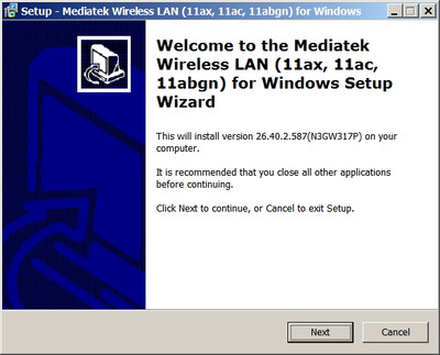 MediaTek MT7921 Wi-Fi 6E Wireless Lan Adapter drivers 26.040.2.0587