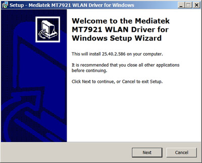 MediaTek Wi-Fi 6E MT7922 Wireless LAN Adapter drivers 25.040.2.0586